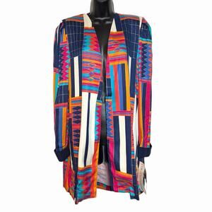 VTG 80s 90s PERIWINKLE BLAZER ART DECO GEOMETRIC PATCHWORK COLORFUL PLUS SIZE 16